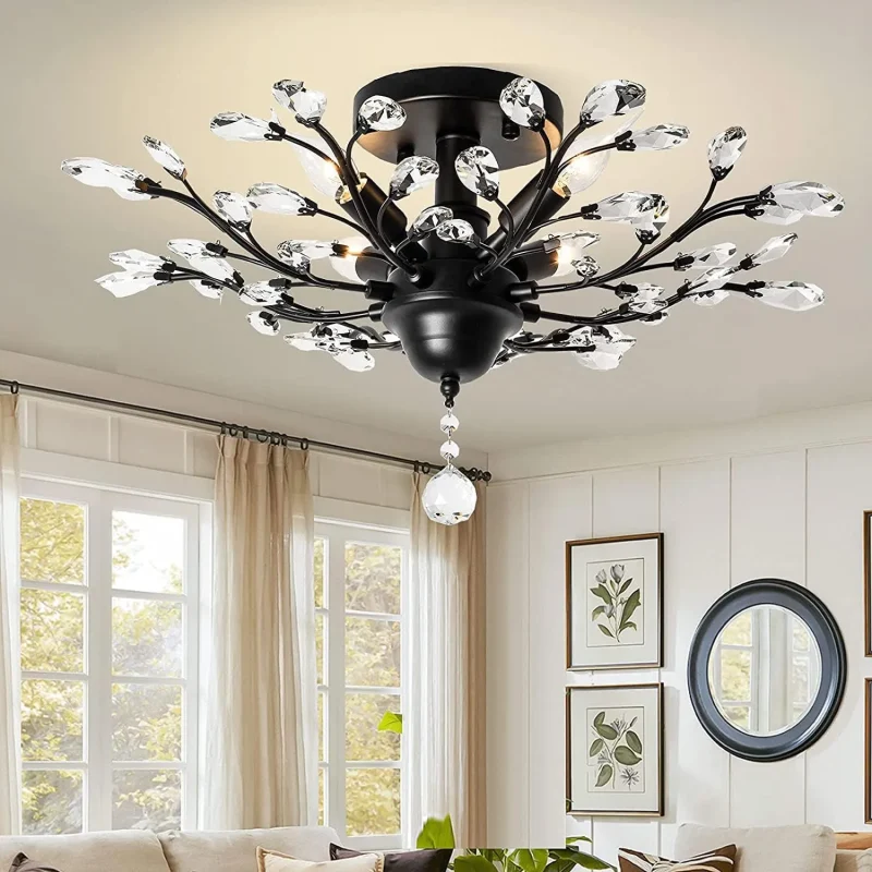 4 light black crystal chandelier led ceiling light