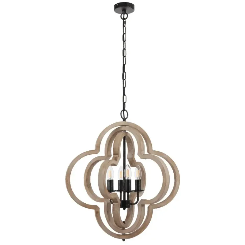 adjustable quatrefoil wooden pendant light 4 bulbs