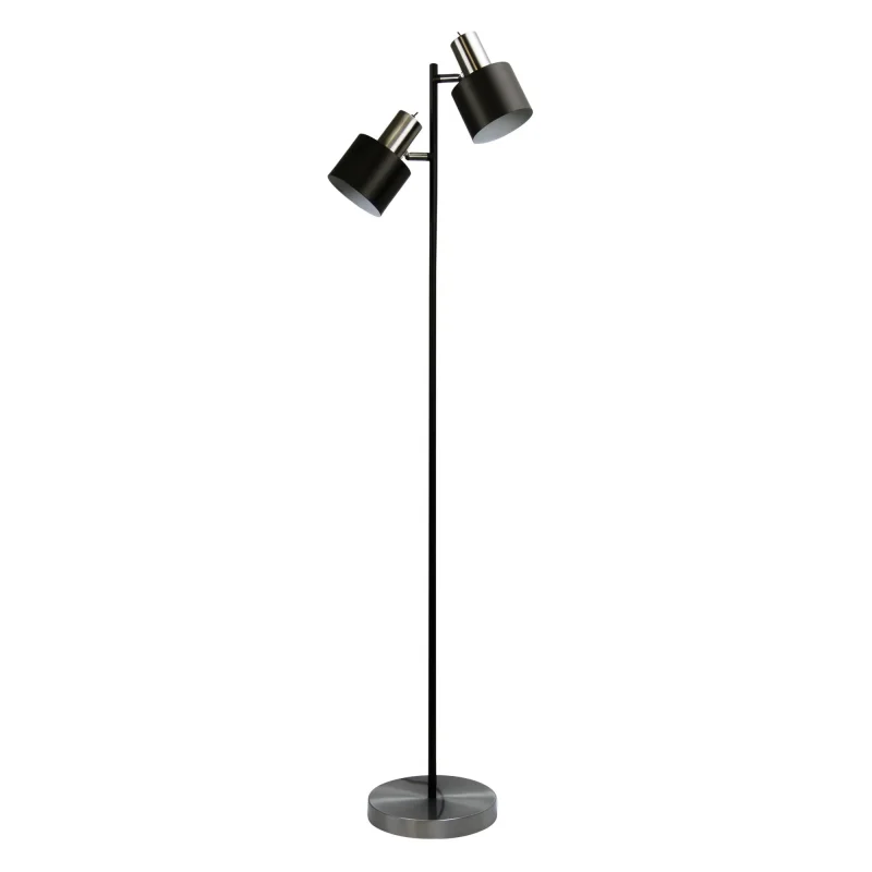 ari 2 light floor lamp matt black brushed chrome with adjustable shade