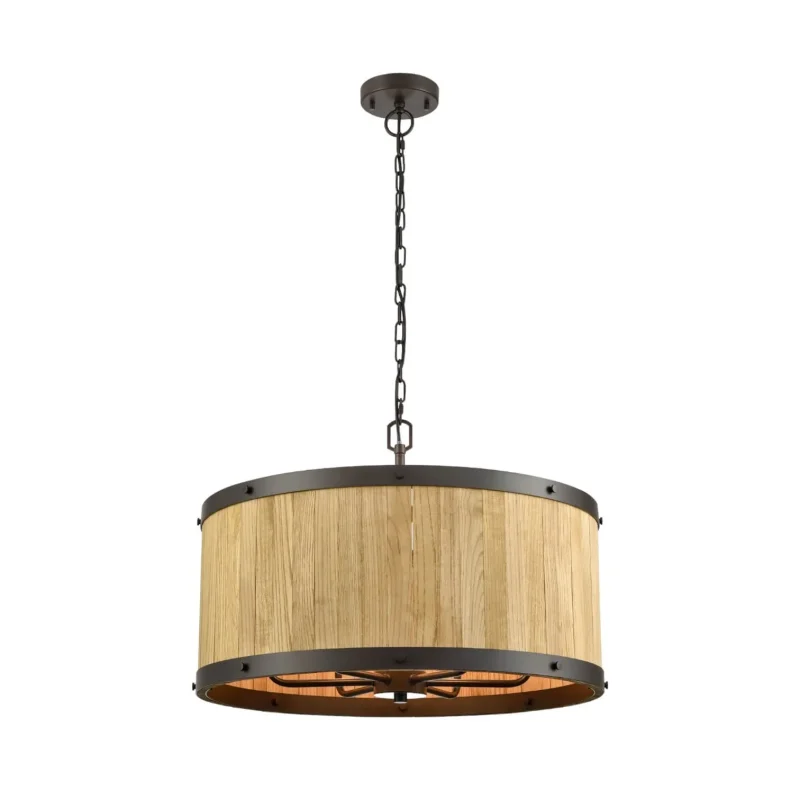 barrique oak natural wood drum pendant lights satin brass oil rubbed bronze trim