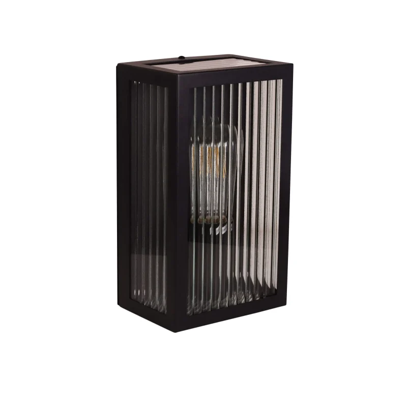 black 1 light rectangular outdoor wall light with reeded glass