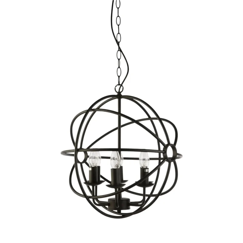 black metal cage ball pendant light 6 light chain suspension