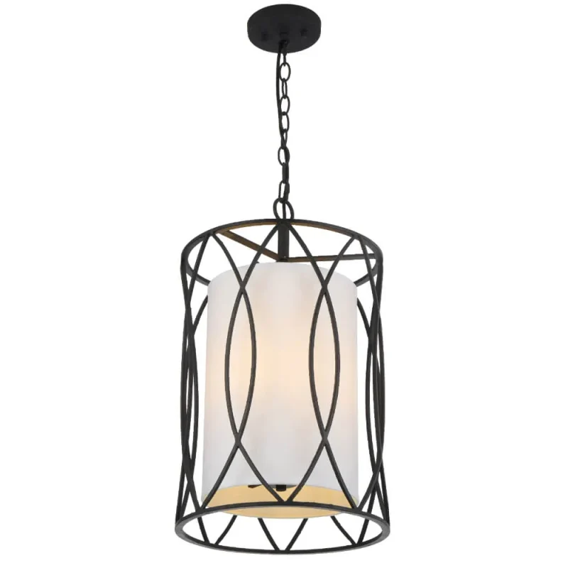 caged pendant light with fabric shade black antique silver