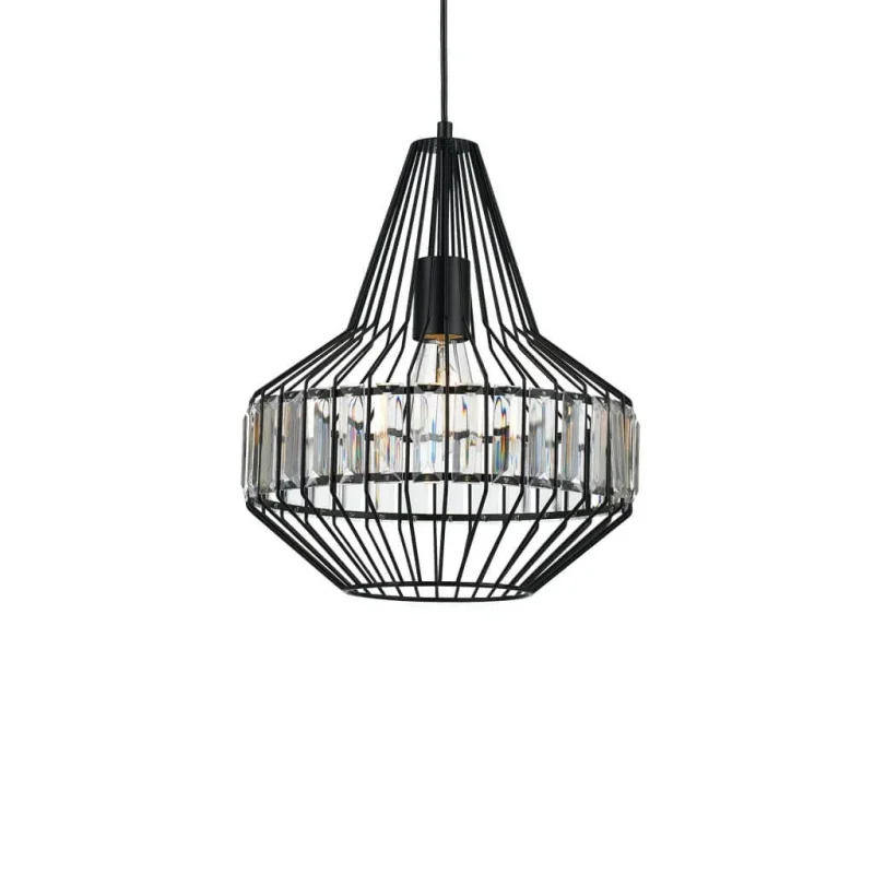 elmas 1 light metal pendant lamp black clear shade