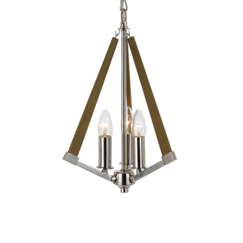 graf 3 light chrome timber pendant modern small