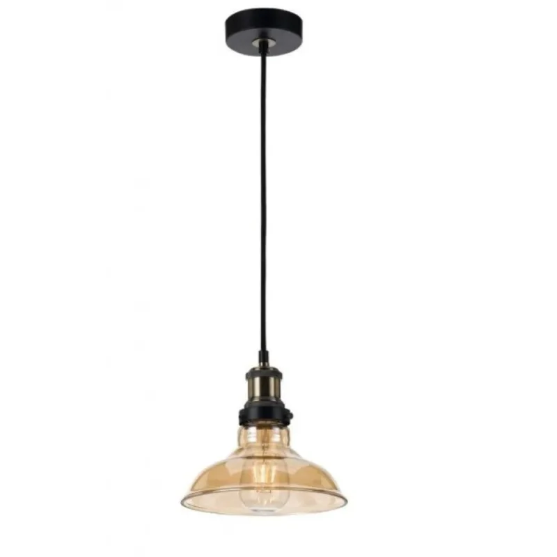 hertel 1 light amber glass pendant black suspension