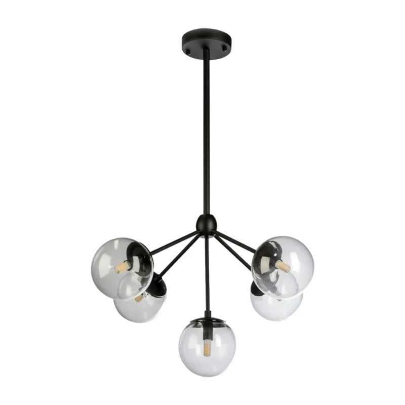 klesh black 5 light cluster pendant w clear glass rod suspension