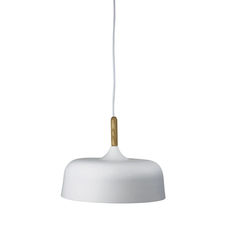 malt 32 320mm white matt dome pendant light with timber accent