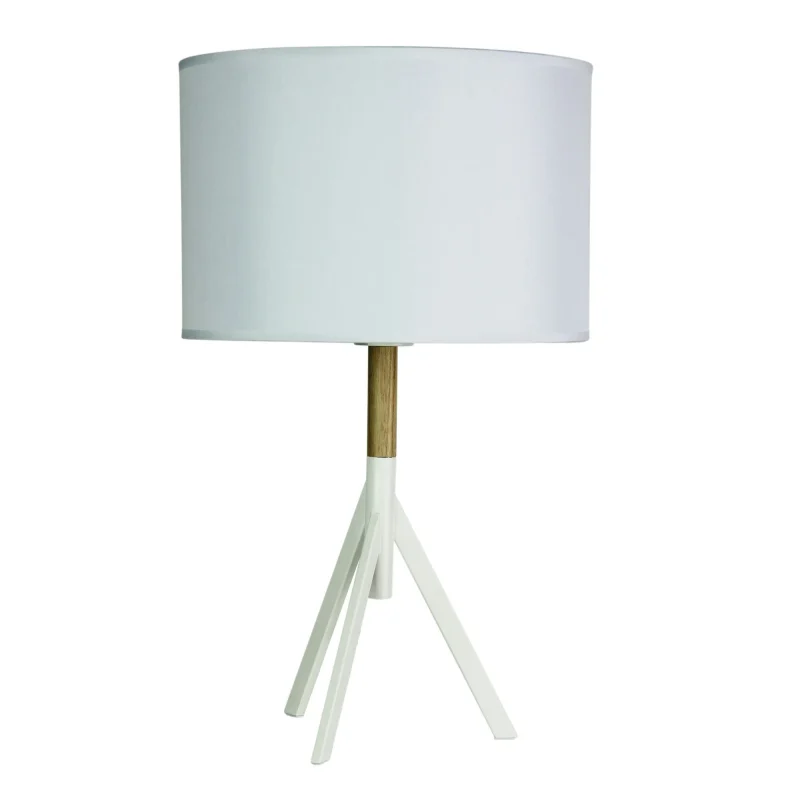 micky modern white table lamp with timber highlights cotton shade