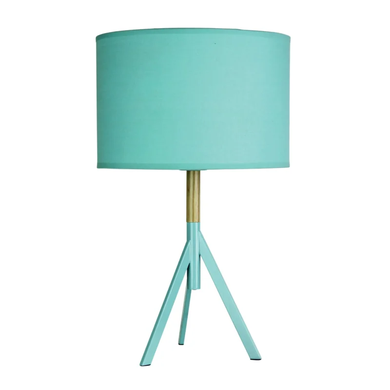 micky teal tripod table lamp real timber cotton shade