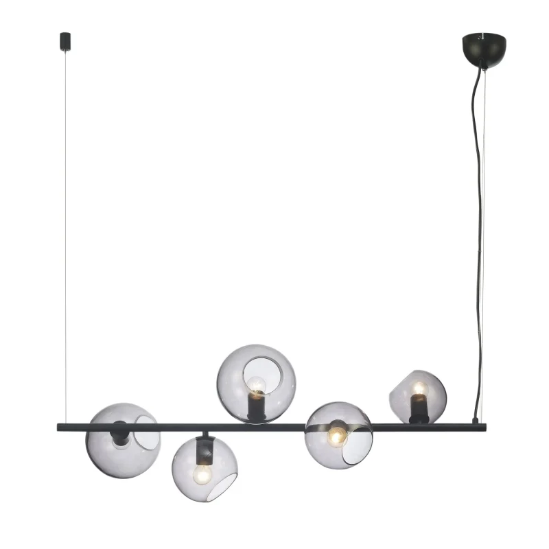 modern black 5 light pendant with smoked glass vertical or horizontal hanging