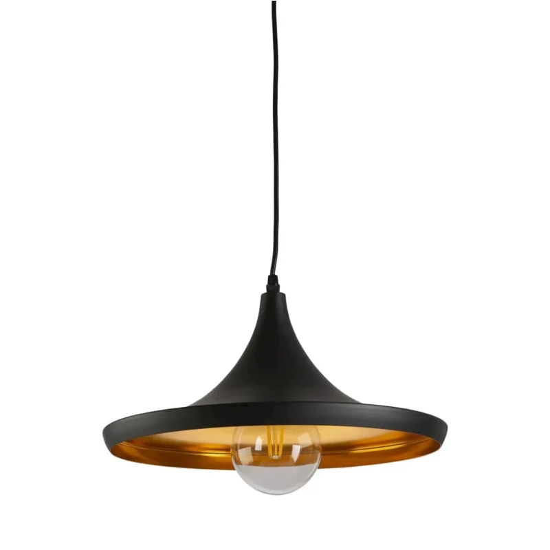 modern matt black 1 light pendant with brown inner shade 1