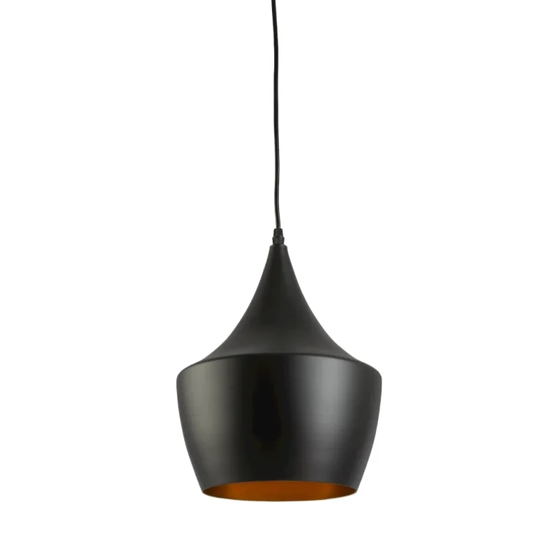 modern matt black 1 light pendant with brown inner shade