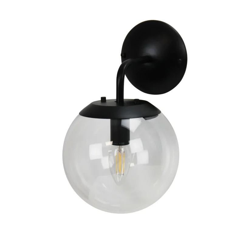 newton wall bracket clear glass sphere modern black finish