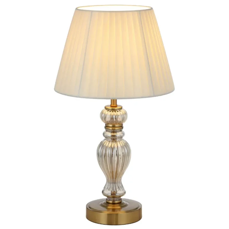 pleated fabric table lamp in antique gold chrome cadiz