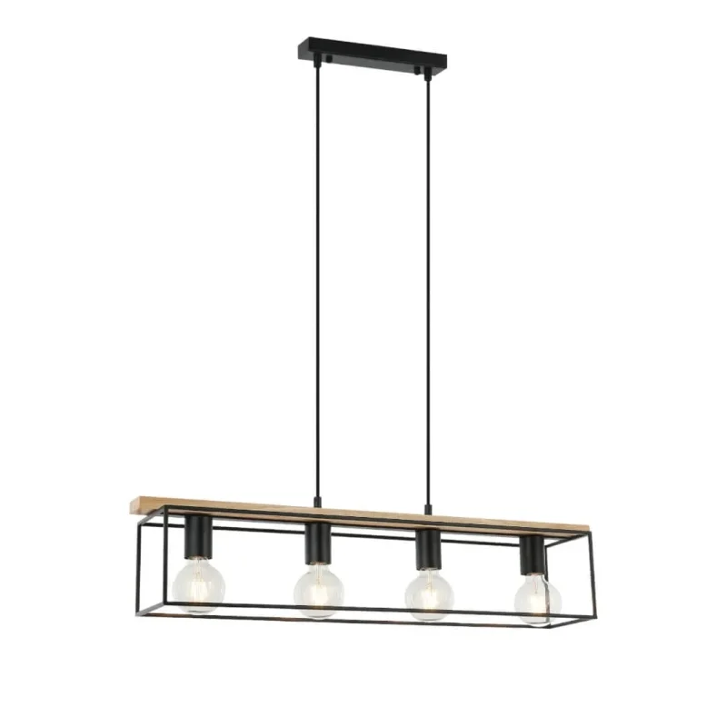 rectangular wood pendant light black hardware 4 light