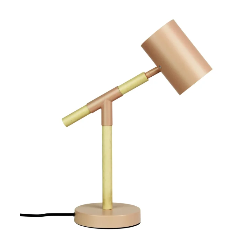 scandi beech timber desk lamp with warm white led pink metalware