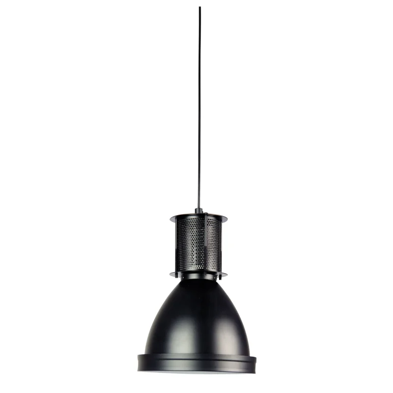 small black industrial pendant light with white shade