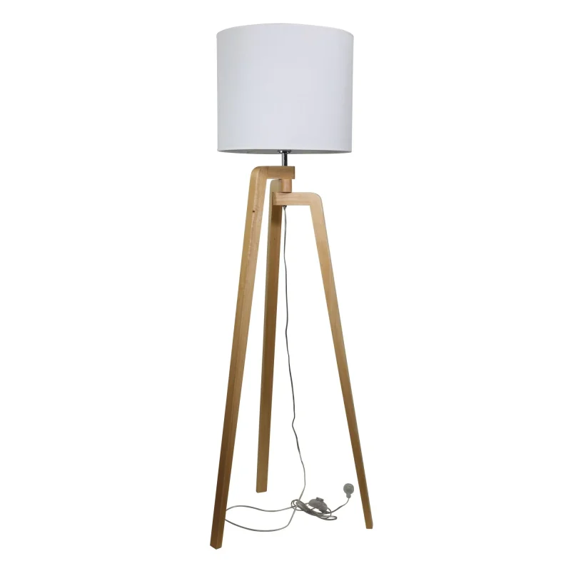 stunning timber tripod floor lamp with white cotton shade