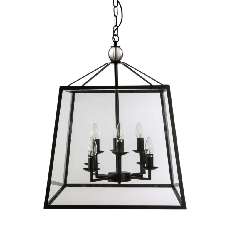 tamarka 8 light clear glass pendant black metal frame